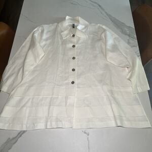Itemz Chris Baumgartner Linen Blouse Tunic Ivory One Size Fits Most Lagenlook EC